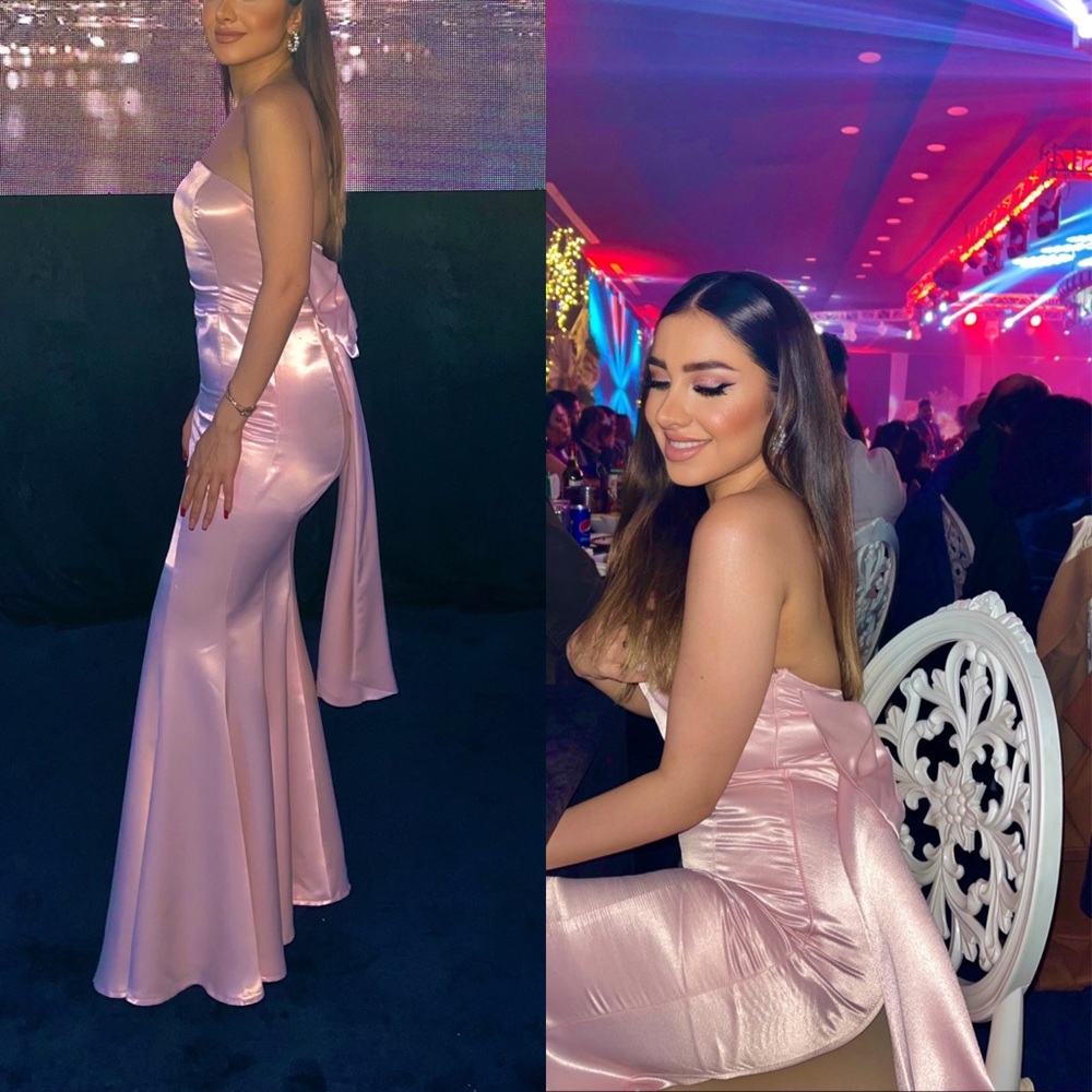 Petite satin dress with bow